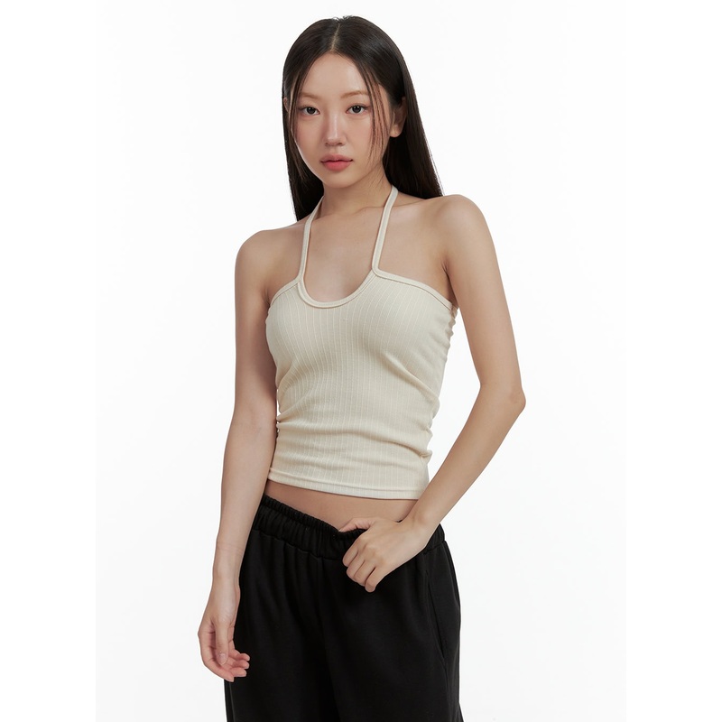 Deep U Neck Cami Top OL401|Light beige|Black|White|S/M