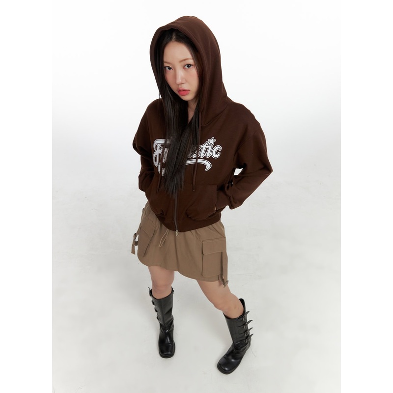 Graphic Zip-Up Hoodie OL408|Brown|Black|White|S/M