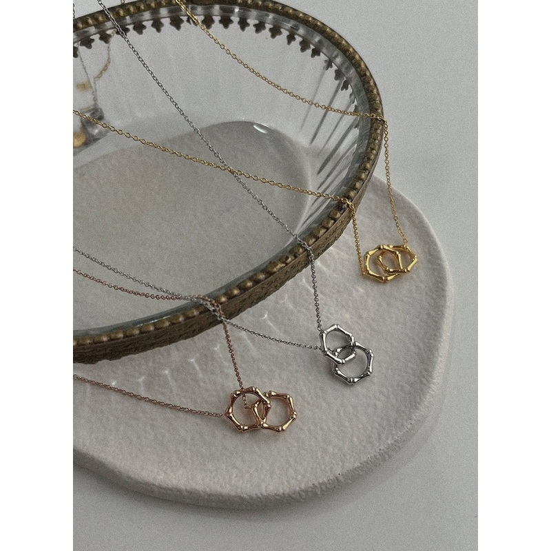 Half Two Ring Necklace IL405|Gray|Yellow|Pink|One Size