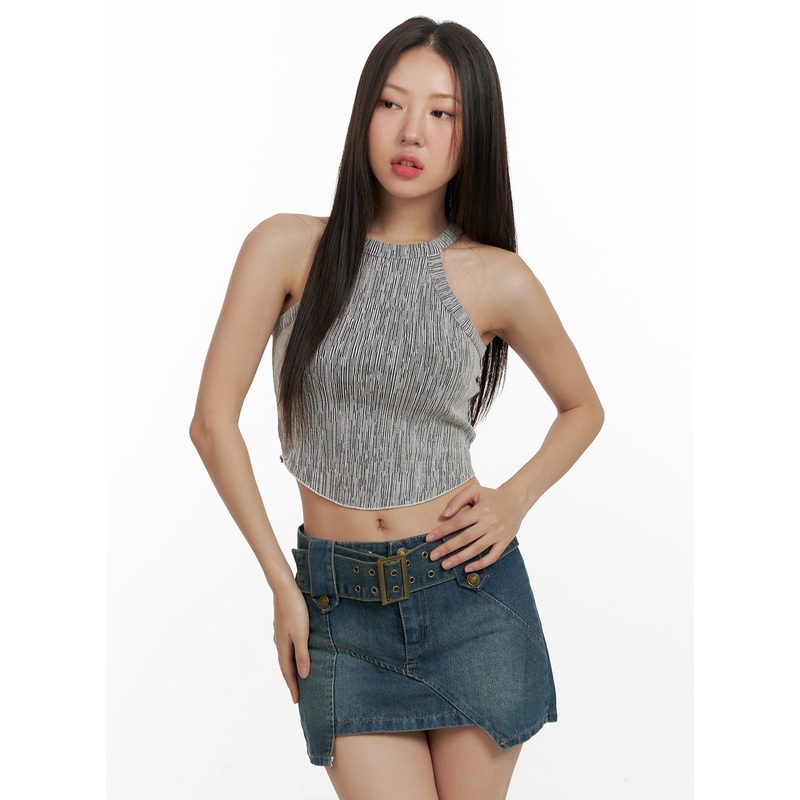 Halter Printed Crop Tank Top OL408