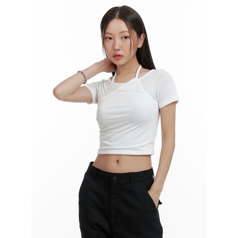 Layered Halter Neck Crop Top OL401