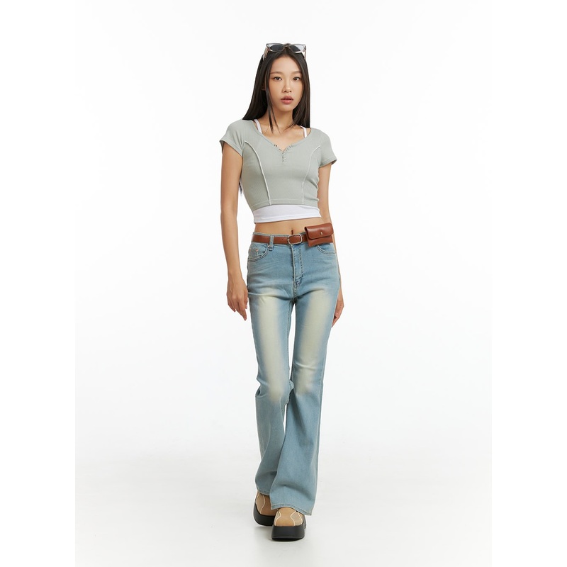 Light Washed Slim Fit Bootcut Jeans IL409