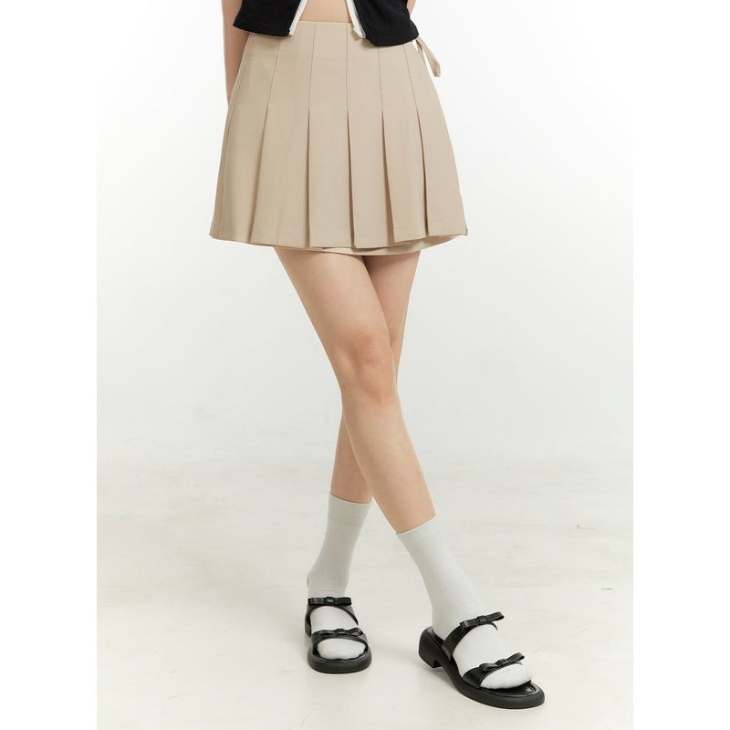Pleated Solid Mini Skirt OU428