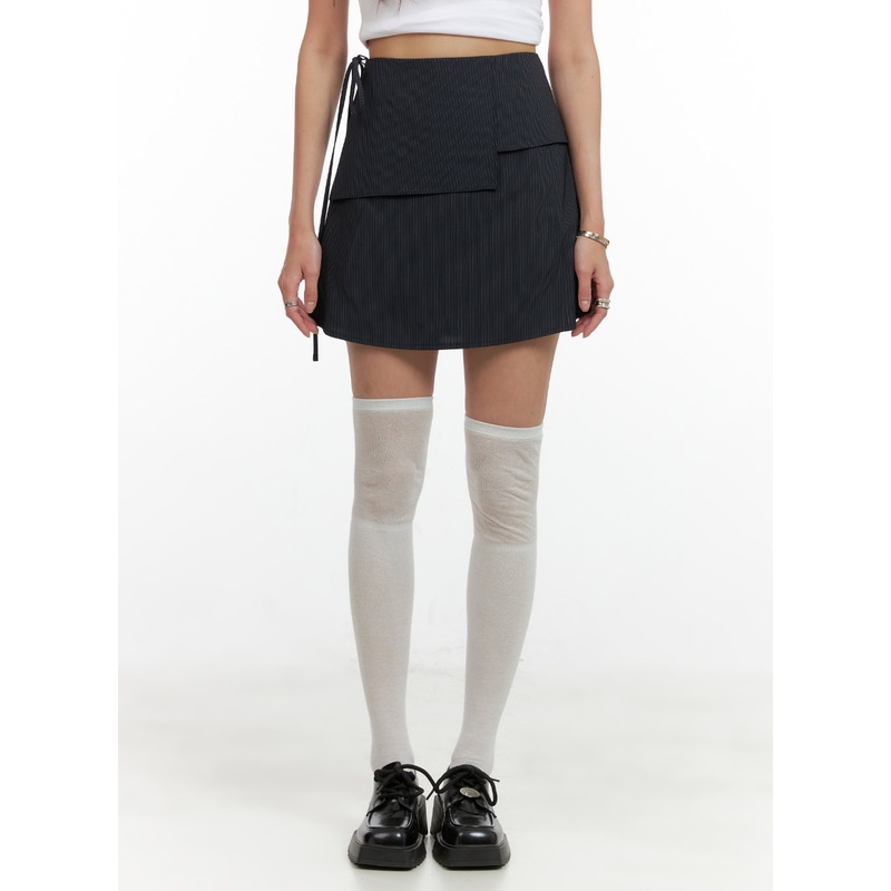 Ribboned Stripe Unbalanced Mini Skirt CL405