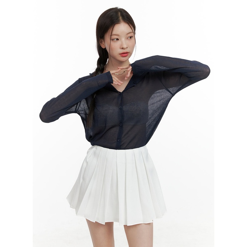 Sheer Button Hooded Cardigan OL411