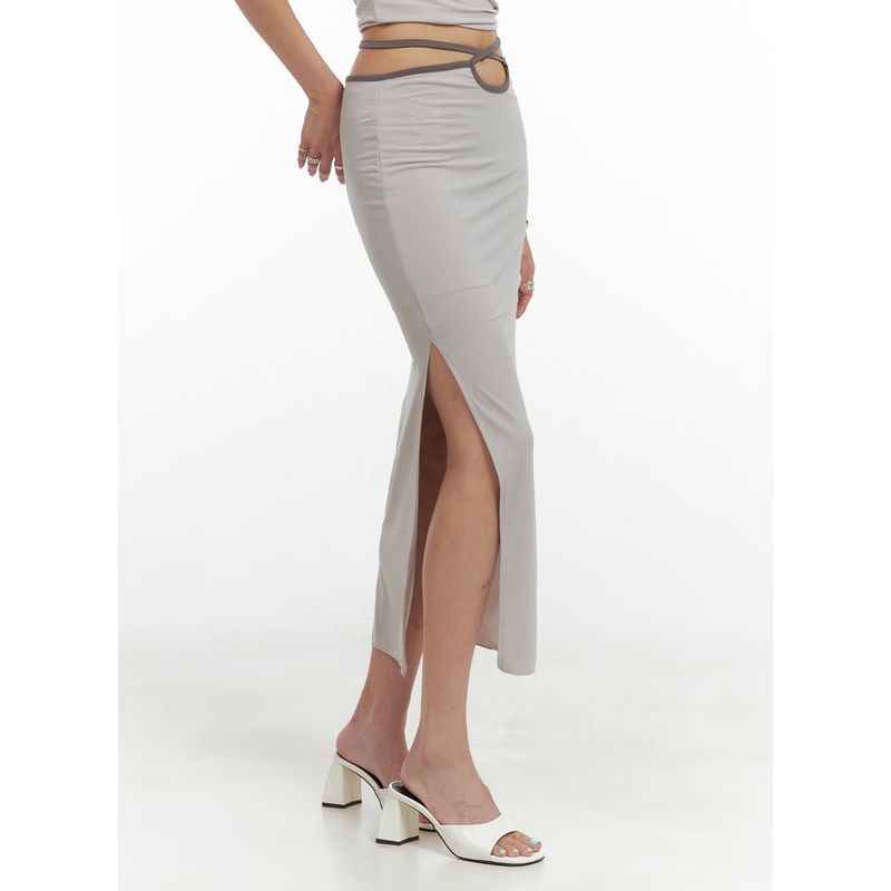 Slit Out Solid Midi Skirt CL405