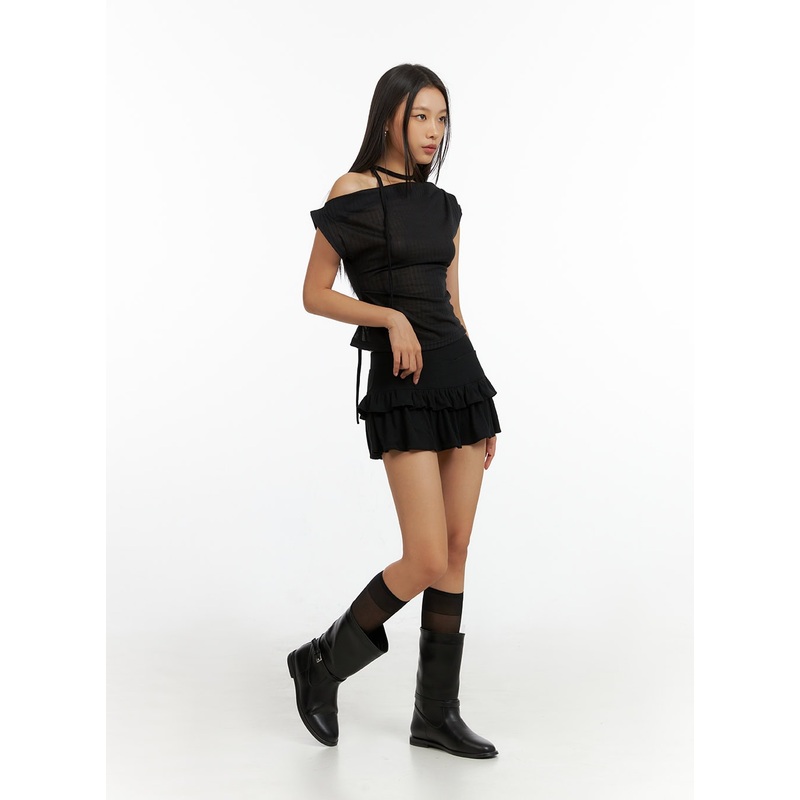 Solid Frill Band Mini Skirt IL409
