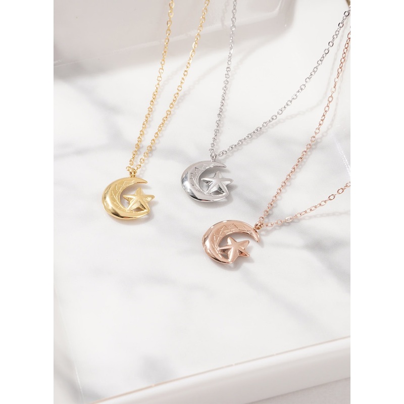 Star Crescent Necklace IL405|Gray|Yellow|Pink|One Size