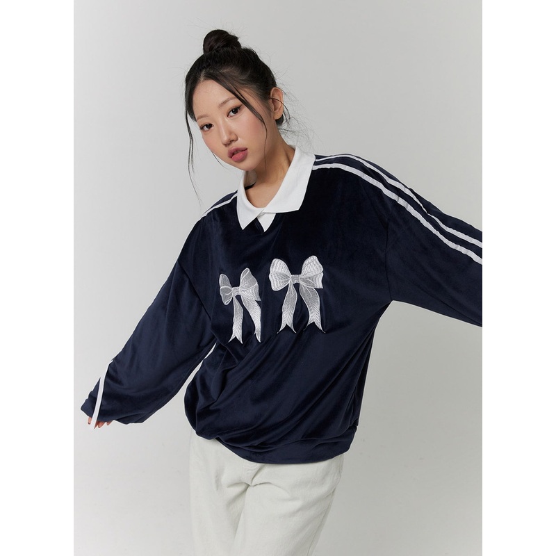 Terry Collar Double Ribbon Sweatshirt CD319