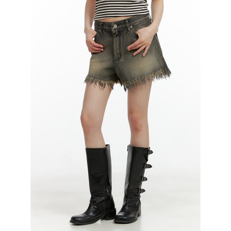 Washed Distressed Denim Shorts CL401