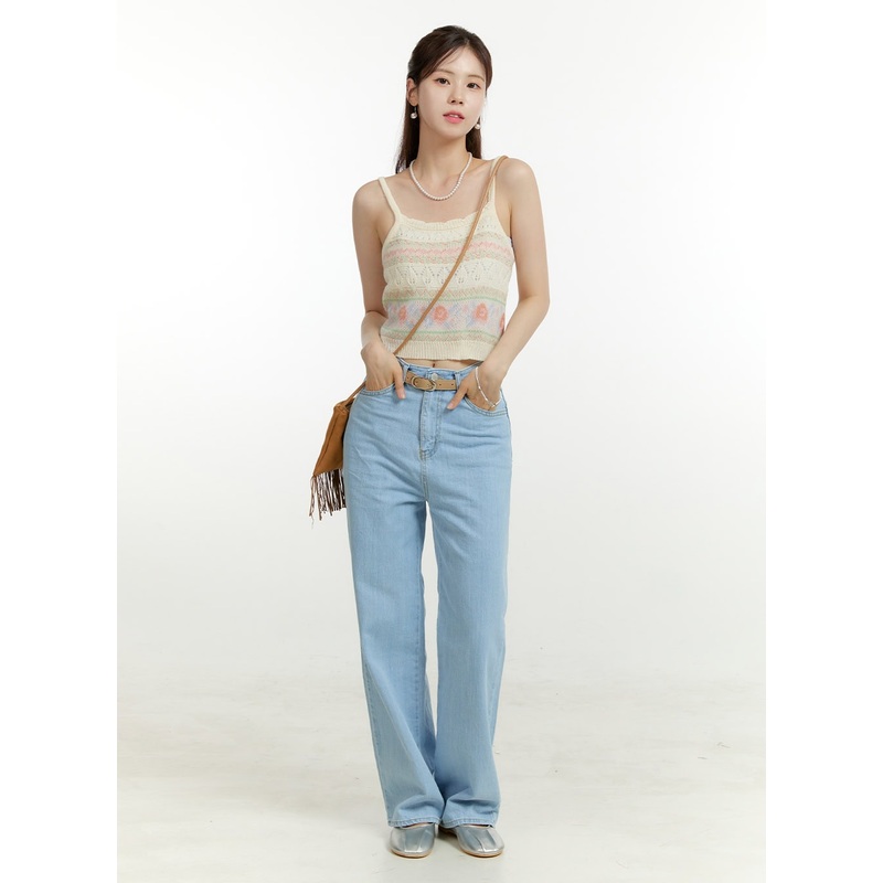 Washed Straight Jeans OU428|Light blue|Blue|S|M|L|1XL