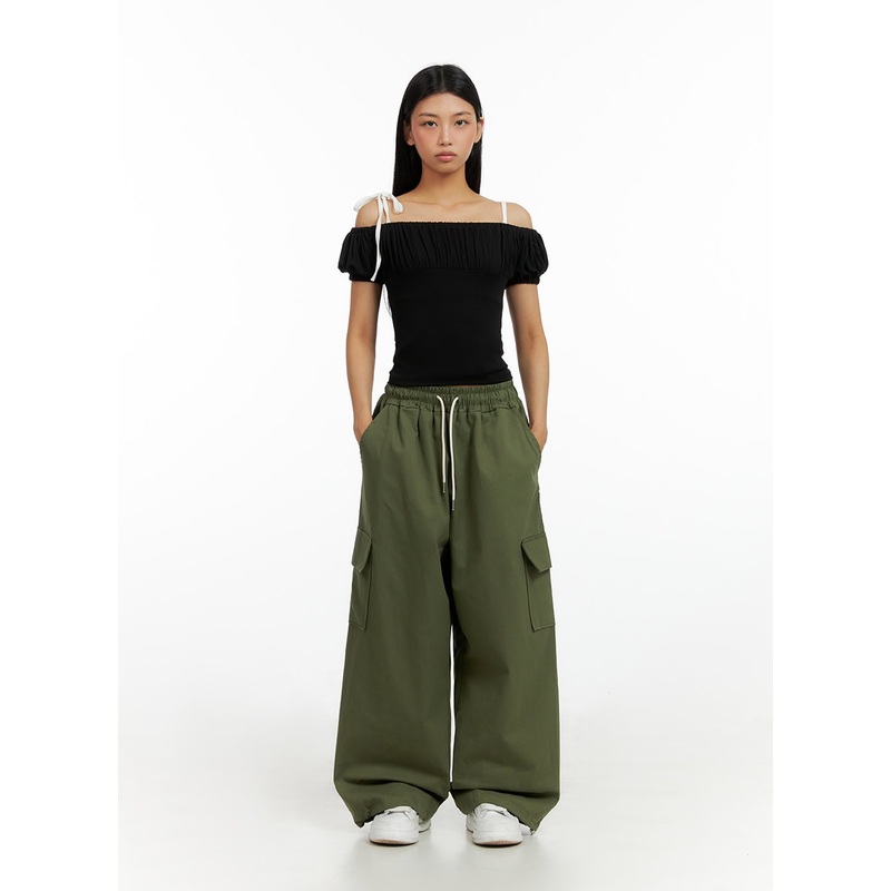 Banded String Baggy Cargo Pants IL419