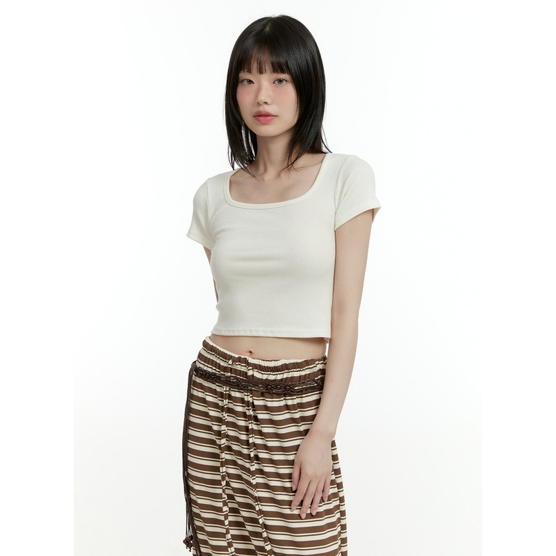 Basic Square Neck Slim Crop Top CL426