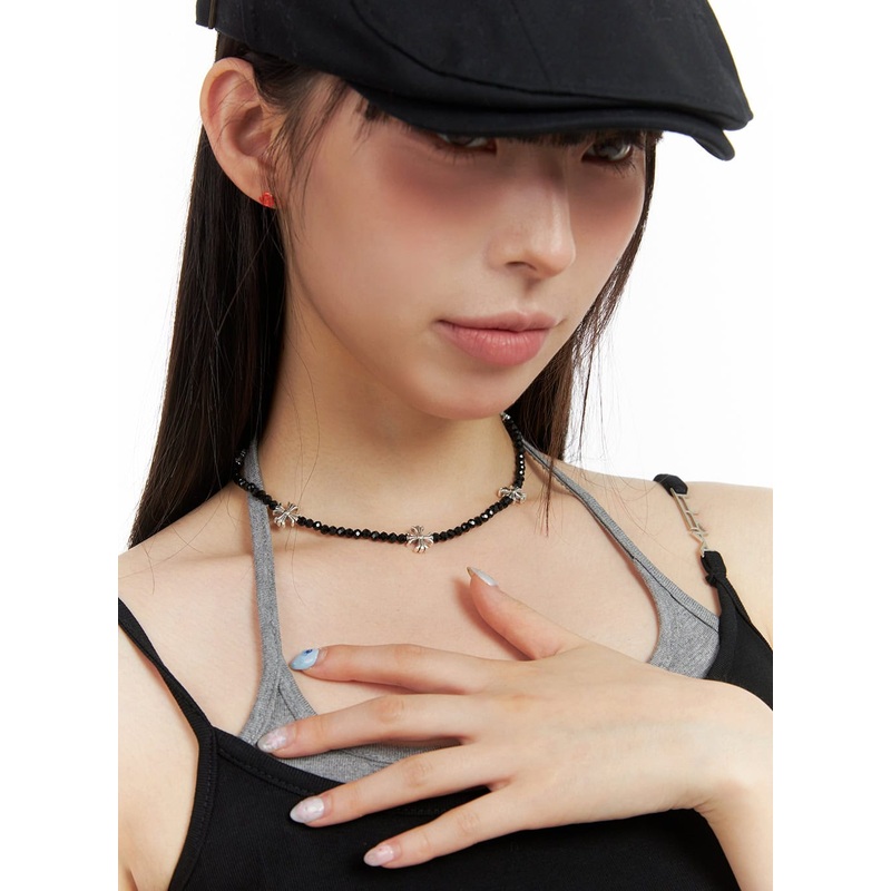Beaded Cross Necklace CL422|Black|One Size