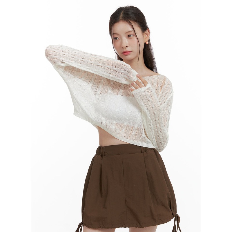 Cable Knit Sheer Crop Sweater OL417