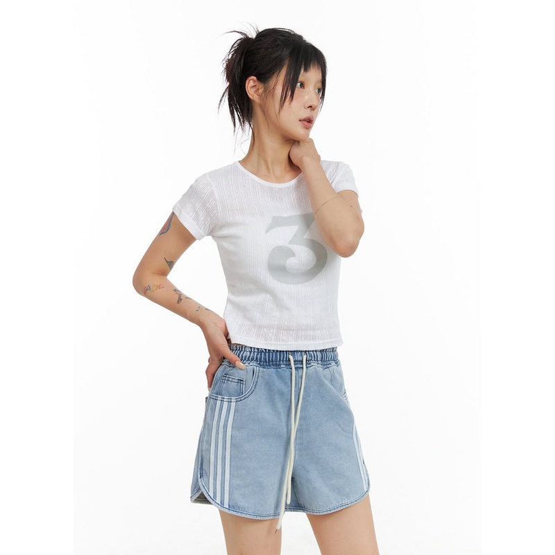 Cotton Graphic Crop Top CL415|White|Gray|Light pink|S/M
