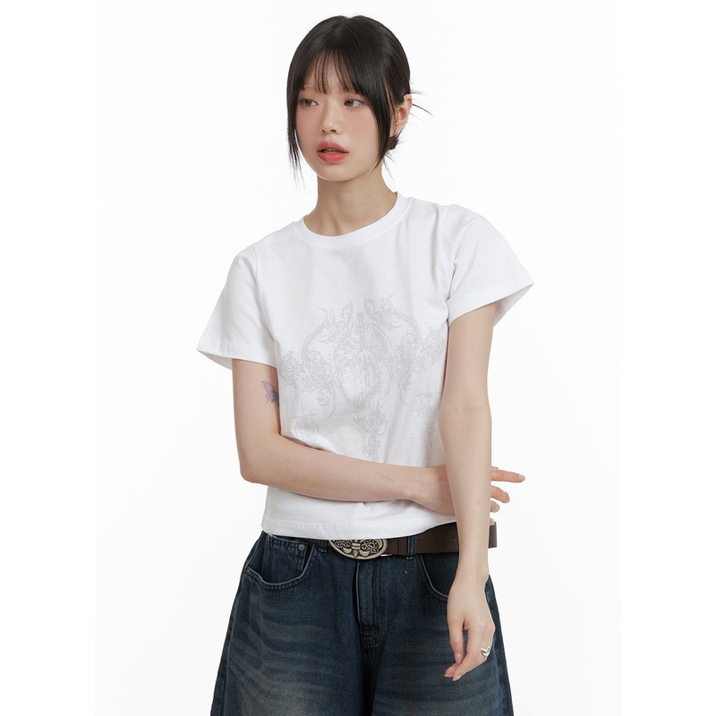 Cotton Graphic Tee CL412|White|Black|Dark gray|S/M