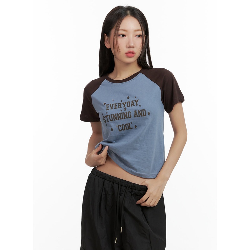 Cotton Lettering Raglan Crop Top CL418