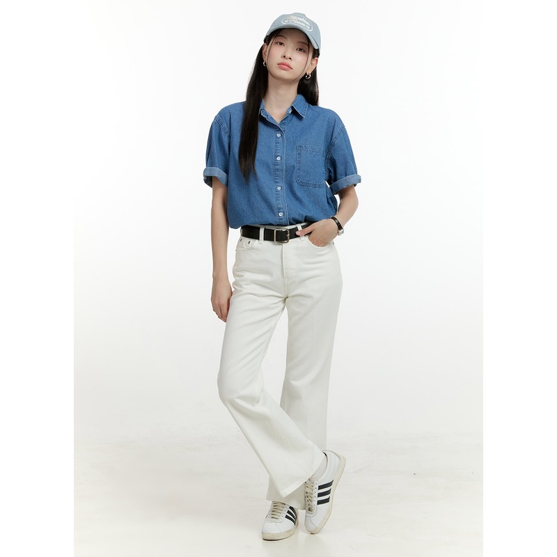 Cotton Solid Straight Leg Pants OL423