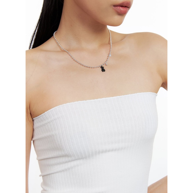 Cute Bear Necklace IL417|White|Black|One Size
