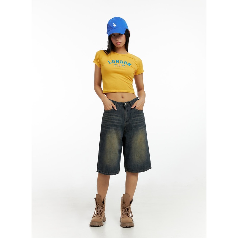 Dark Washed Wide Leg Jorts IL419