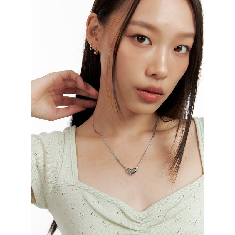 Flat Heart Necklace IL417|Gray|One Size