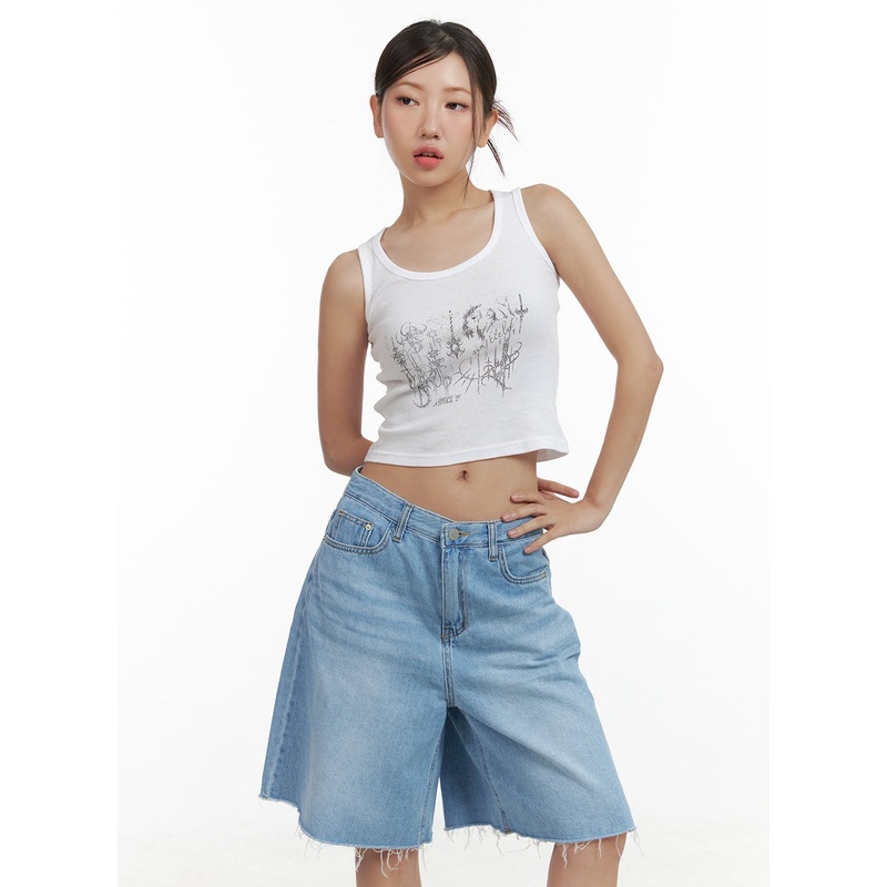 Graphic Cotton Tank Crop Top CL418