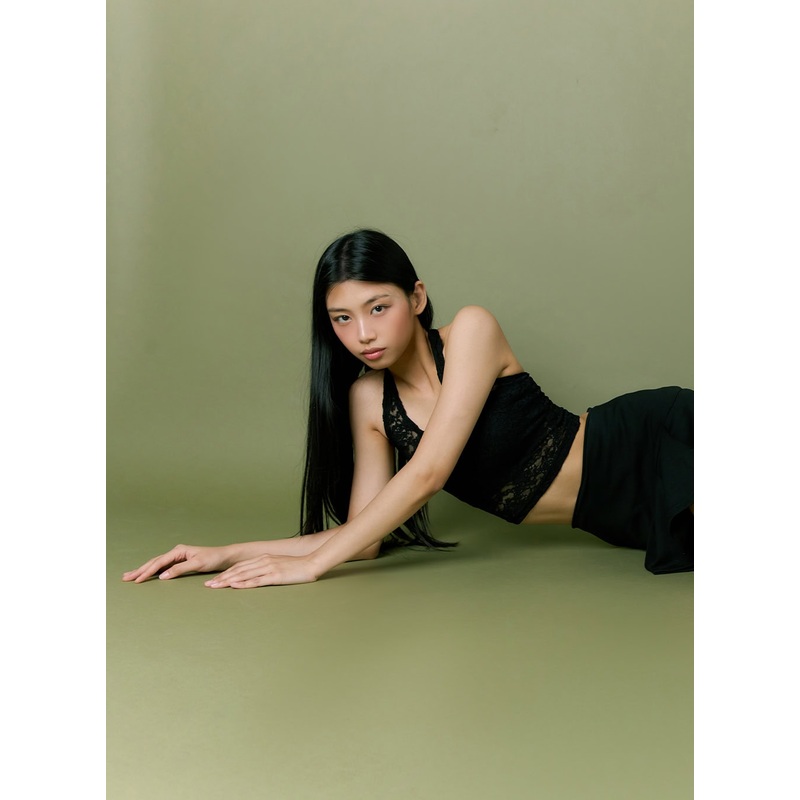 Lace Halter Crop Sleeveless Top IL419