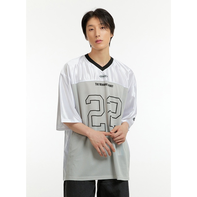 Men’s Mesh Lettering V-Neck T-Shirt IL418