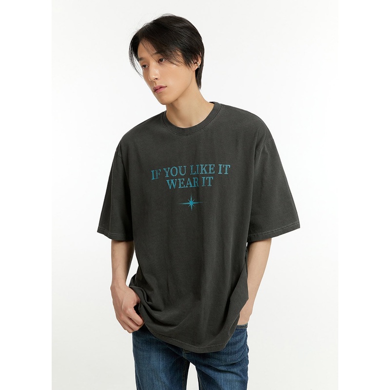 Men’s Washed Lettering T-Shirt IL418