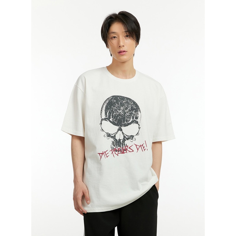 Men’s Washed T-Shirt IL418|White|Black|M/L