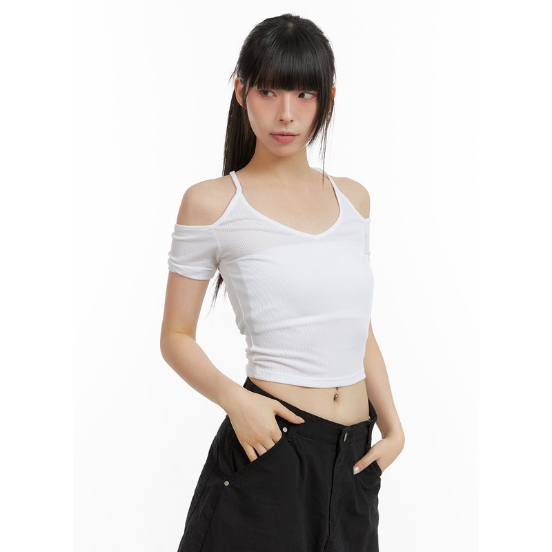 Open Shoulder Crop Top CL422|Black|Red|White|S/M