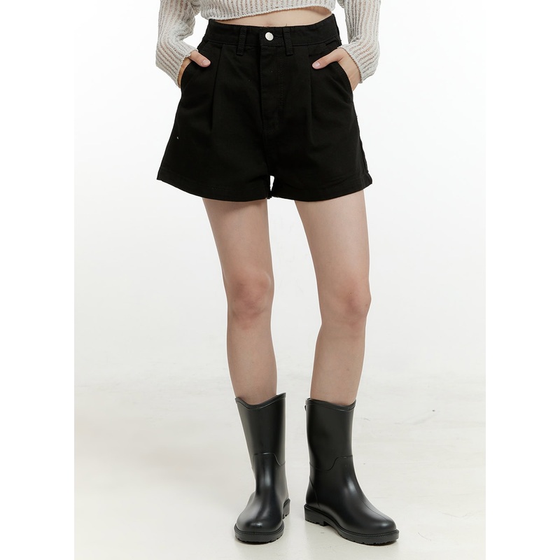 Pintuck Basic Shorts OL423|Black|Light beige|White|S|M|L