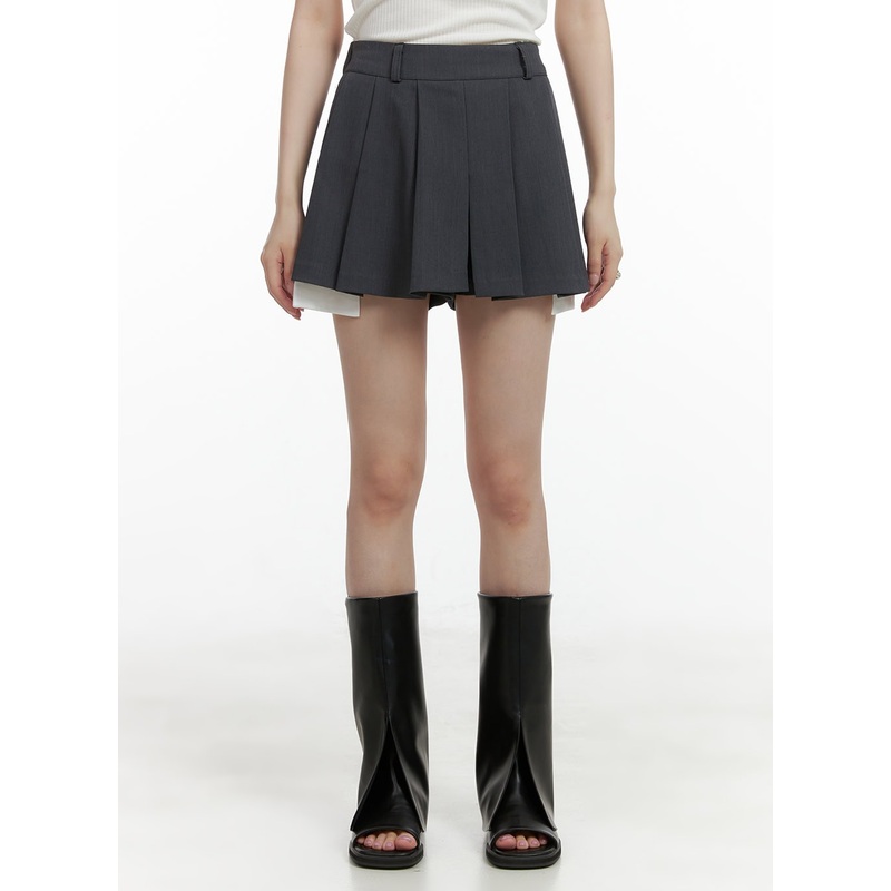 Pleated Mini Shorts CL412|Dark Gray|Brown|S/M