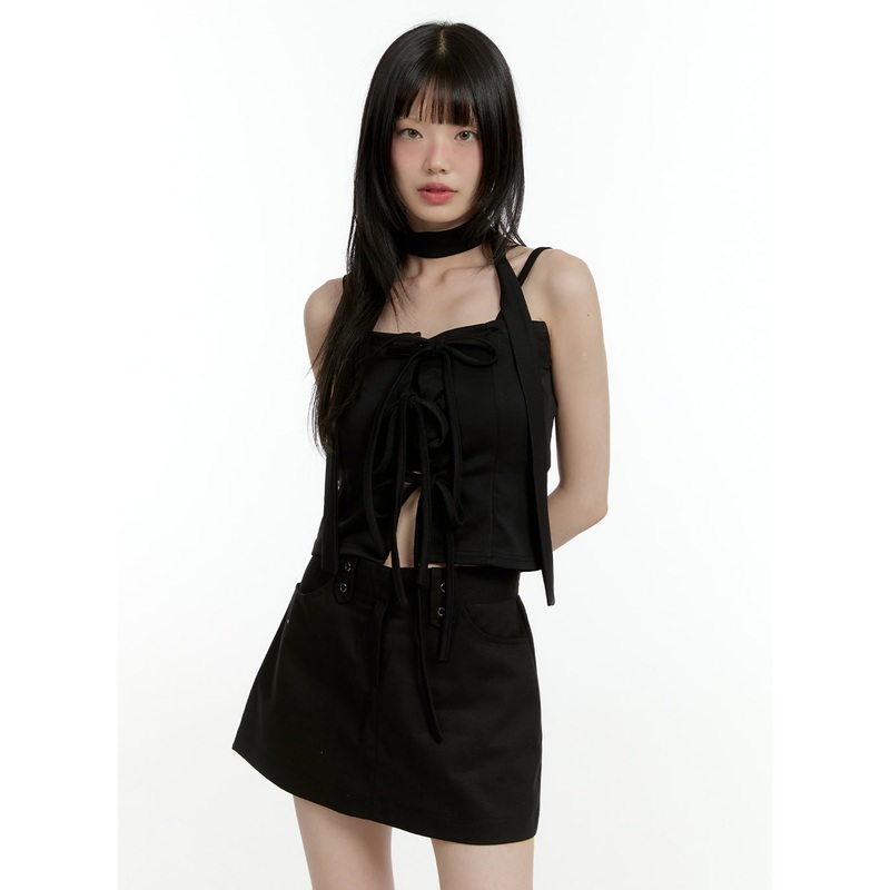 Ribbon Strap Sleeveless Top with Scarf CL426