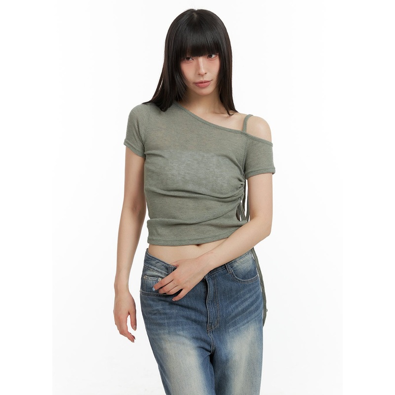 Shirred Unbalanced Crop Top CL422
