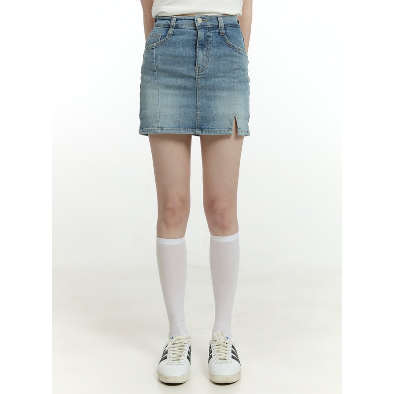 Slit Washed Denim Mini Skirt CL426