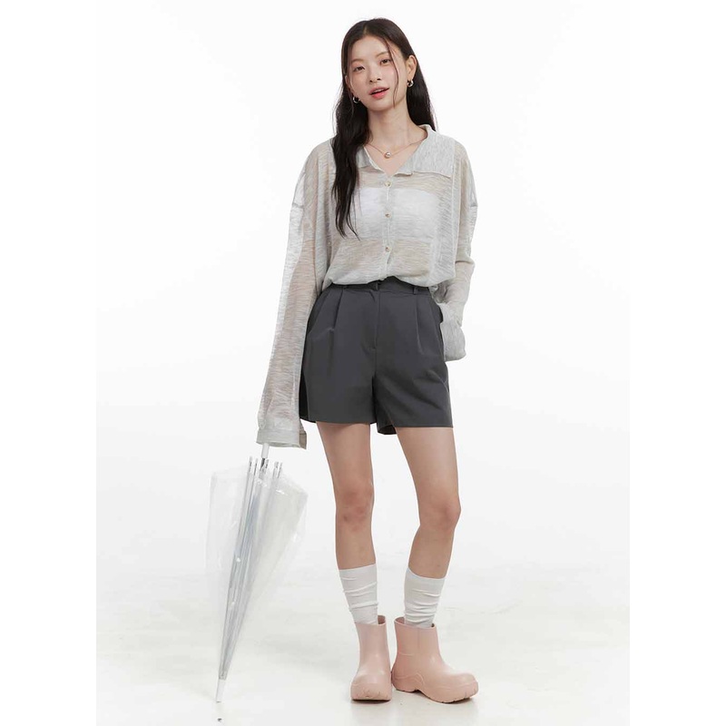 Solid Pintuck Short Slacks OL416