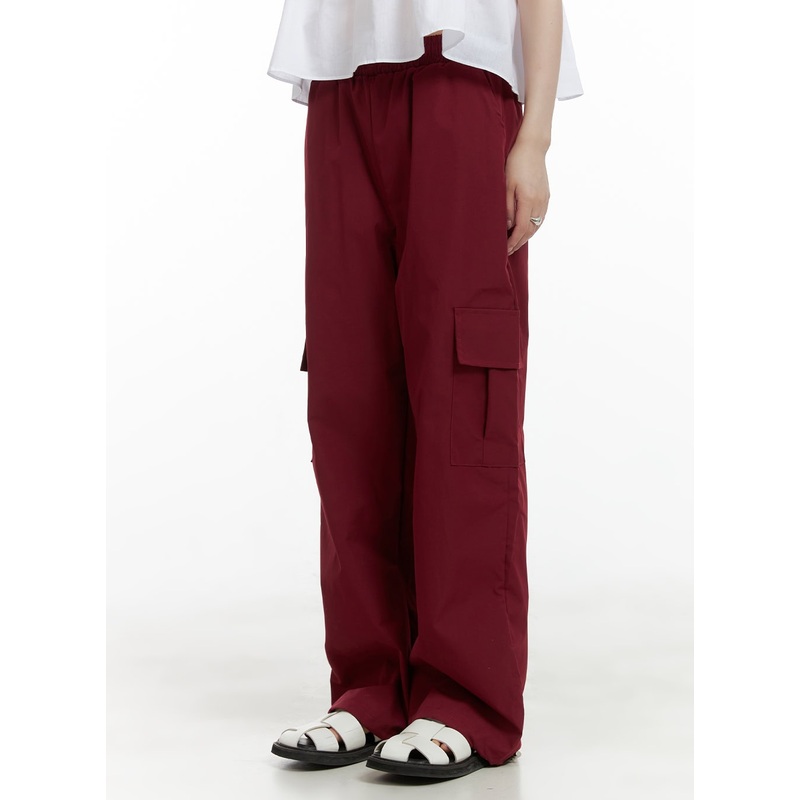 Solid String Waist Cargo Pants CL412