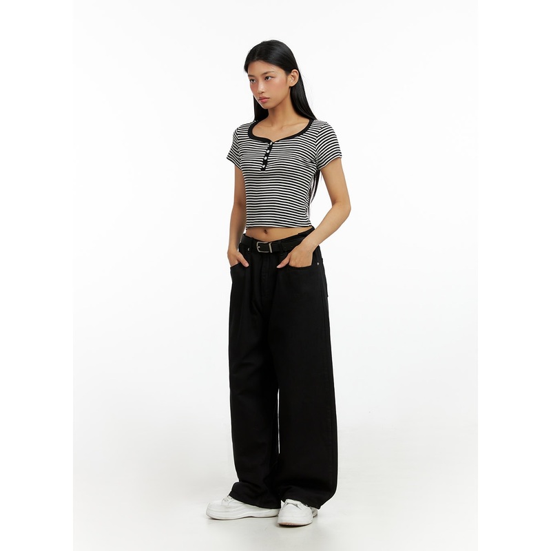 Solid Wide Leg Pants IL419|Black|S|M