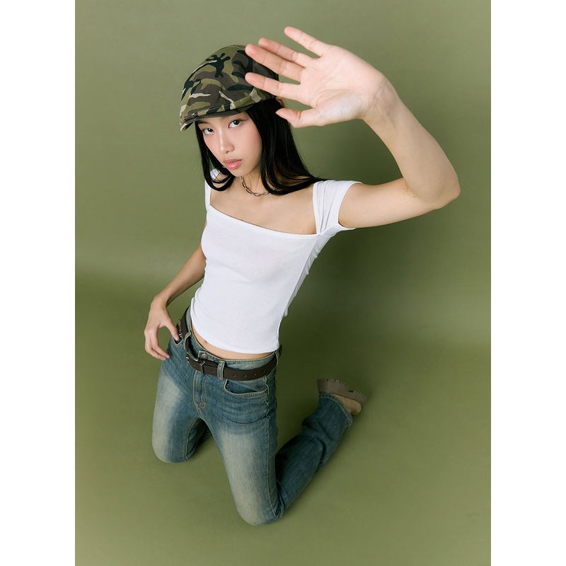 Square Neck Short Sleeve Top IL419