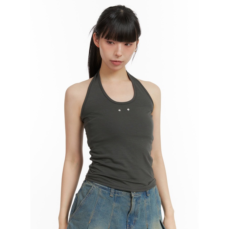 Stud Halter Neck Crop Top CL422