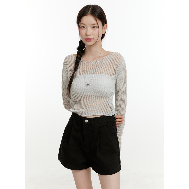 Summer Knit See-through Boat Neck Top OL423