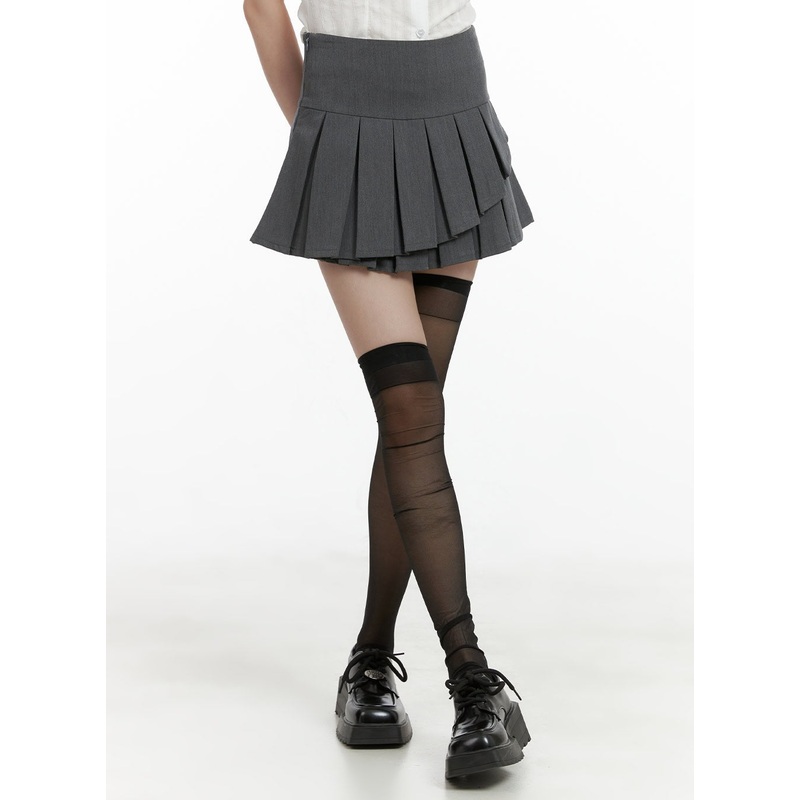 Unbalanced Pleated Mini Skirt CL412