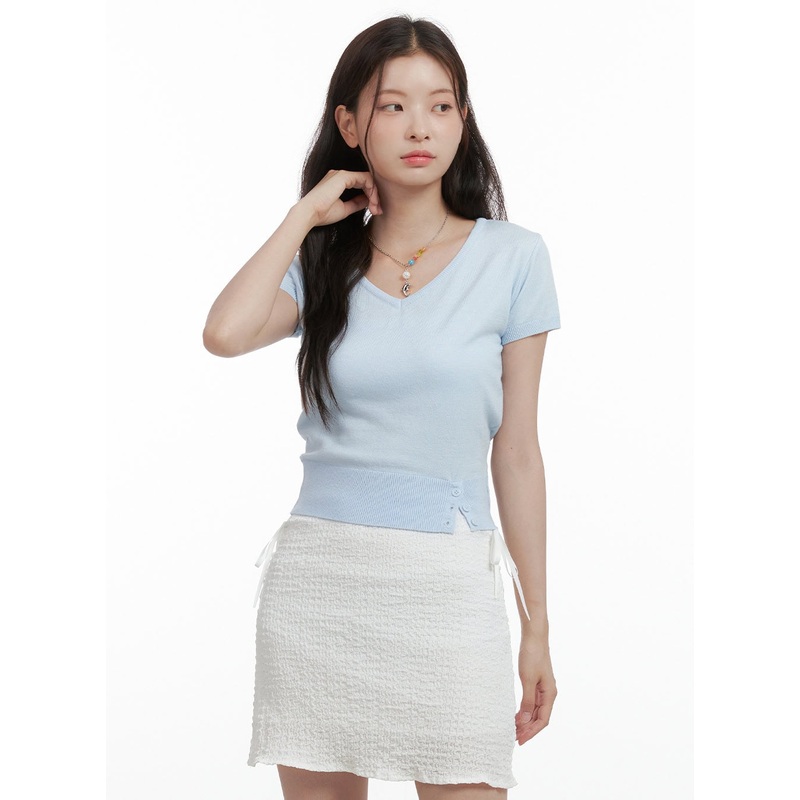 V-Neck Knit Sweater Short Sleeve OL416