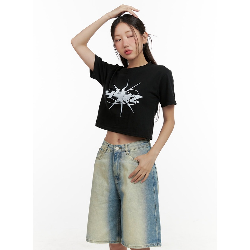 Acubi Graphic Crop Tee CL431|Black|White|Dark gray|S/M
