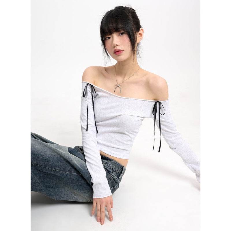 Bowknot Cotton Off Shoulder Long Sleeve CM415