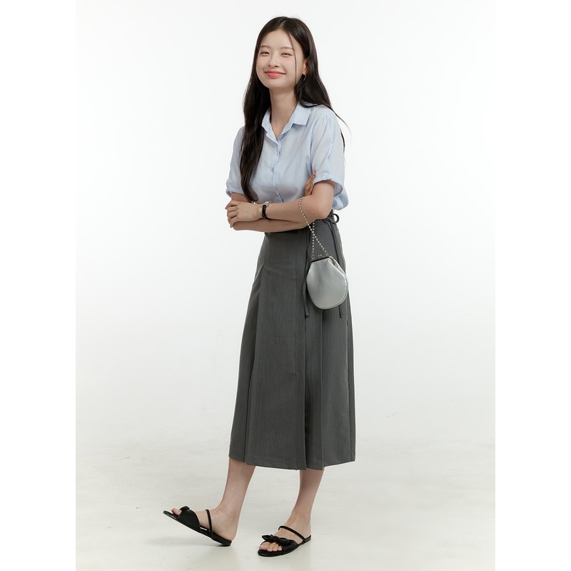 Box Pleated Maxi Skirt OL430|Dark gray|Black|Brown|Beige|S|M