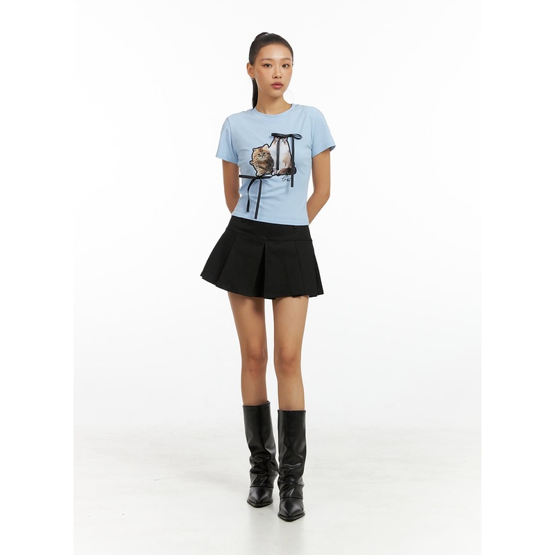 Box Pleated Mini Skirt IG405|Black|White|Beige|Light blue|S/M