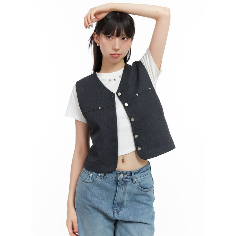 Buttoned V-Neck Denim Vest CG408